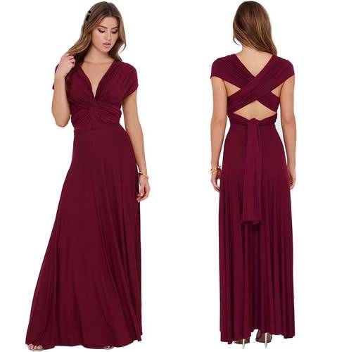 *WILD ROSE* Wine Red Infinity Multiway Convertible Formal Bridesmaid Wedding Maxi Dress - S/M/L/XL