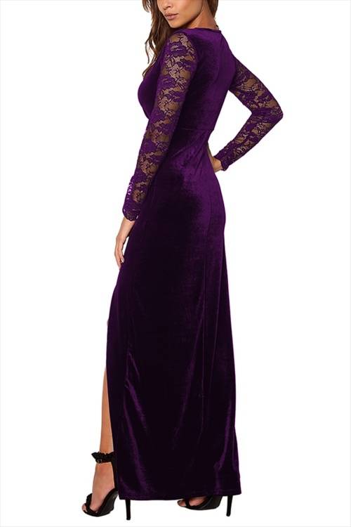 *WILD ROSE* Purple Velvet Long Sleeves V Neck Dress - S/M/L/XL