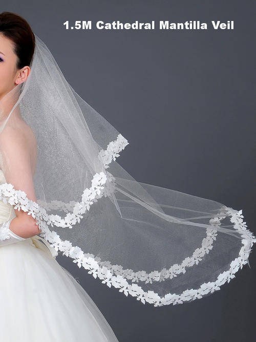 1.5M ROSE DETAIL Cathedral Mantilla Wedding Bridal Veil - FREE SHIPPING