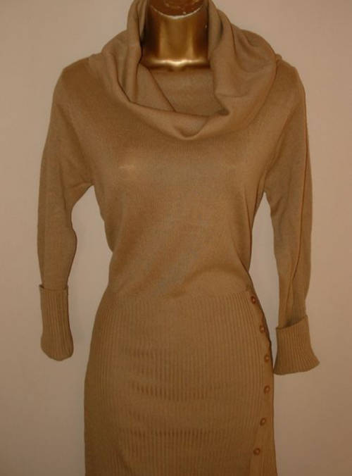 Stunning Camel colour knitted cowl neck long top / dress * Size 12/36 * Never worn!