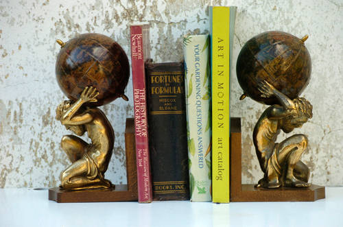 VINTAGE PAIR OF ATLAS BOOKENDS - 1960's - MADE IN ITALY - ATLAS CARRYING THE WORLD ON HIS SHOULDERS