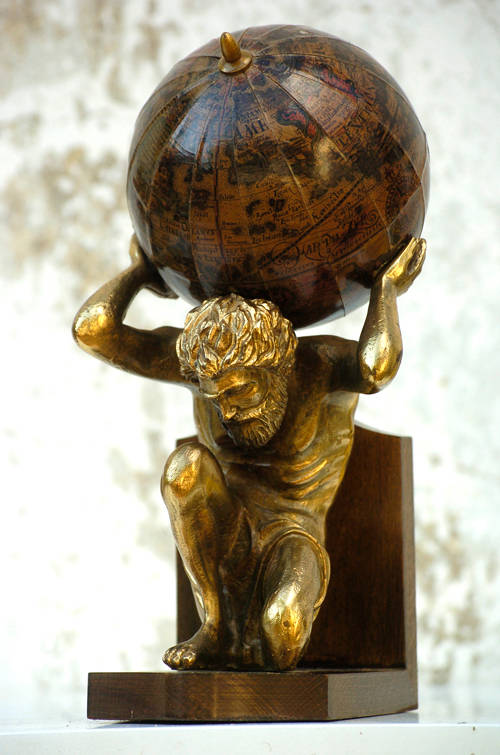 VINTAGE PAIR OF ATLAS BOOKENDS - 1960's - MADE IN ITALY - ATLAS CARRYING THE WORLD ON HIS SHOULDERS