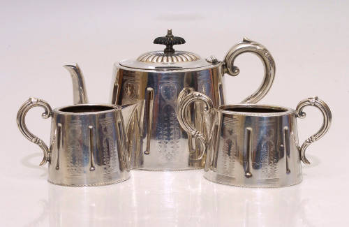 ENGRAVED SHEFFIELD SILVER PLATED TEA SET