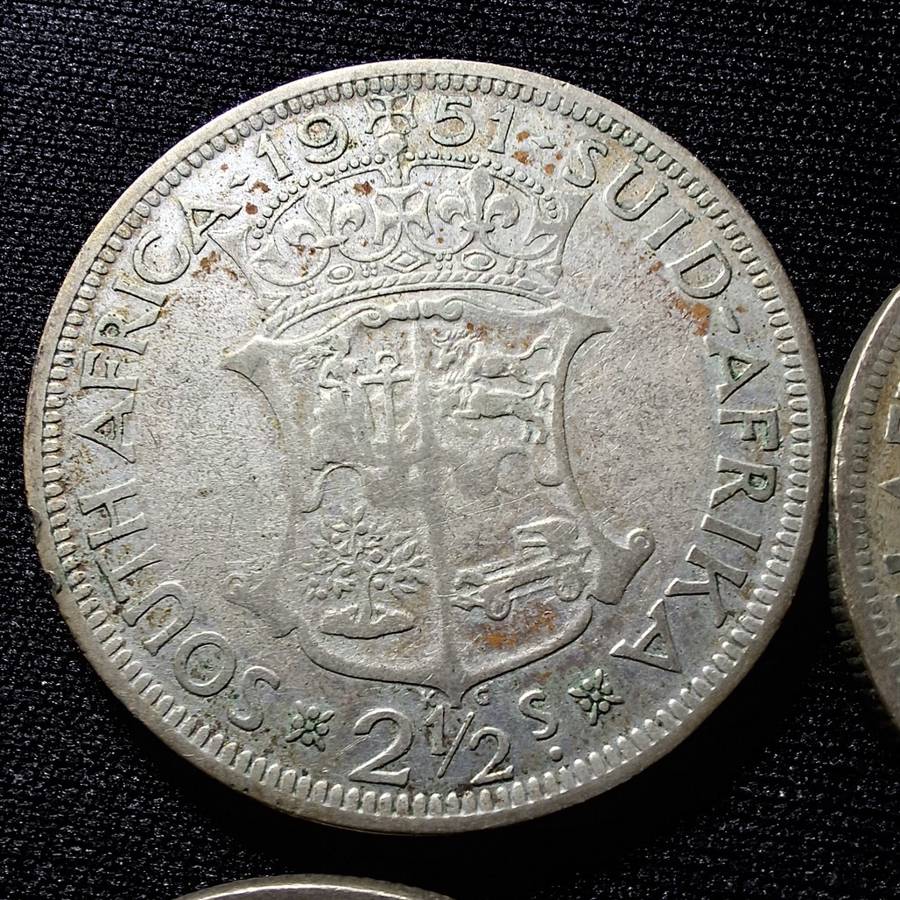 1951 - 1958 South Africa 2 1/2 Shilling Coins