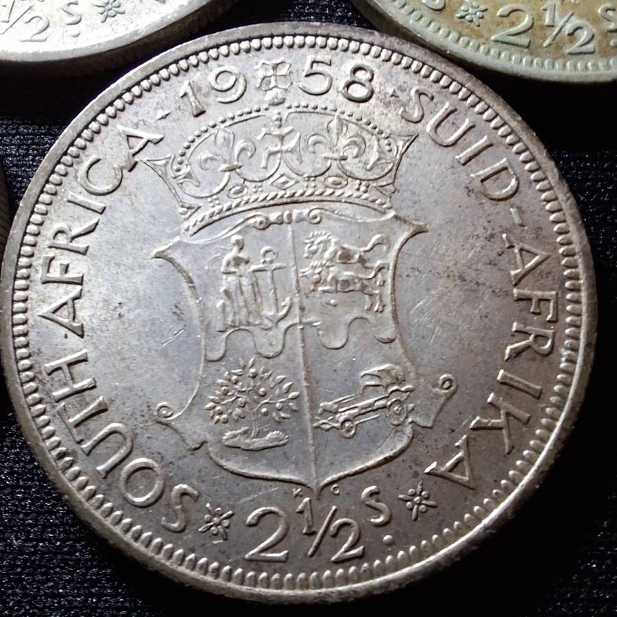 1951 - 1958 South Africa 2 1/2 Shilling Coins