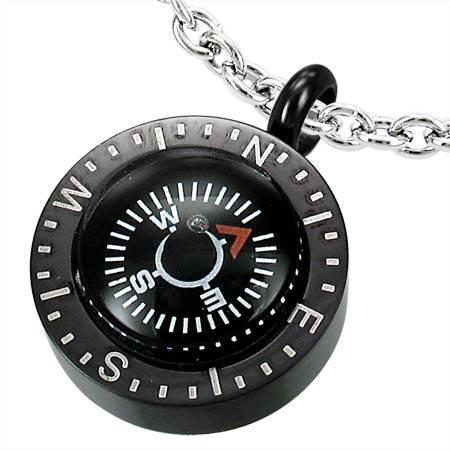 Black Stainless Steel Compass Pendant by Dazzling Jewellers