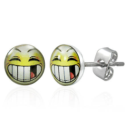 7mm Stainless Steel Happy Face Circle Stud Earrings by Dazzling Jewellers