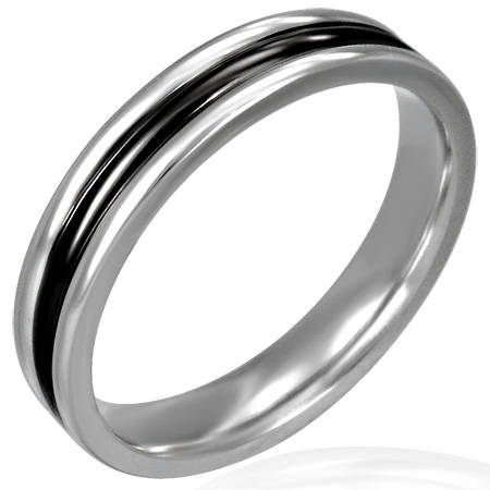 Stainless Steel 2-tone Ribbed Comfort Fit Flat Band Ring by Dazzling Jewellers