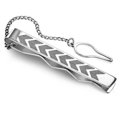 Stainless Steel Arrows Bar Mens Tie Clip w/ Chain - CCR181