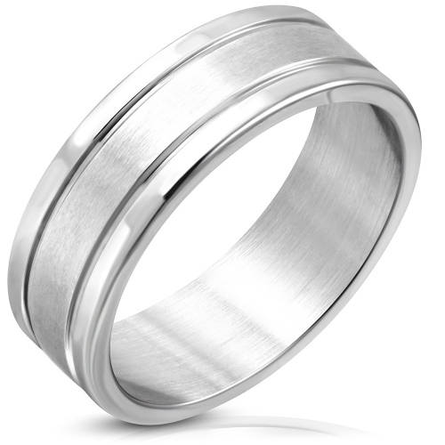 8mm | Stainless Steel Polish Finished Cut-out Flat Band Ring w/ Clear CZ Size: US9 (R1/2)