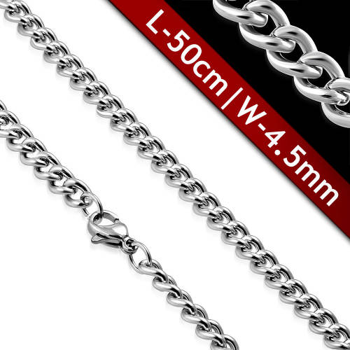 L-50cm W-4.5mm | Stainless Steel Lobster Claw Clasp Curb Cuban Link Chain - CLH294
