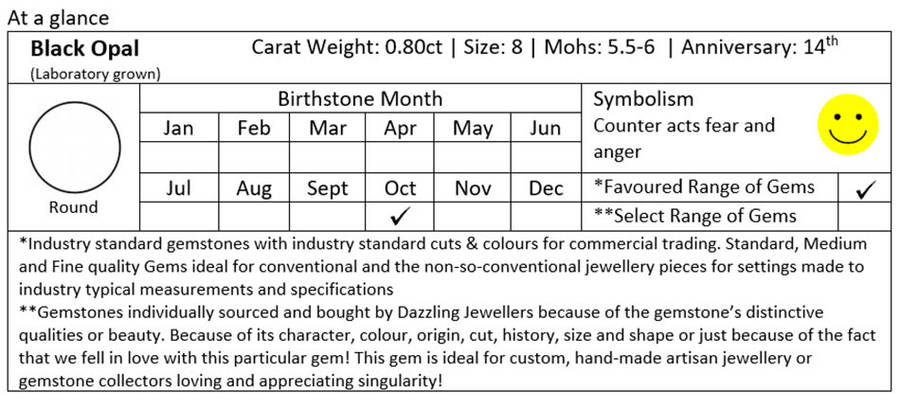 Black Opal Cabochon: 8mm / 0.80ct