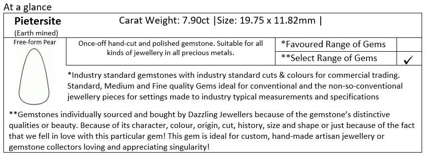 Pietersite Cabochon. Free-form Pear. 7.90ct ct | 19.75x11.82mm