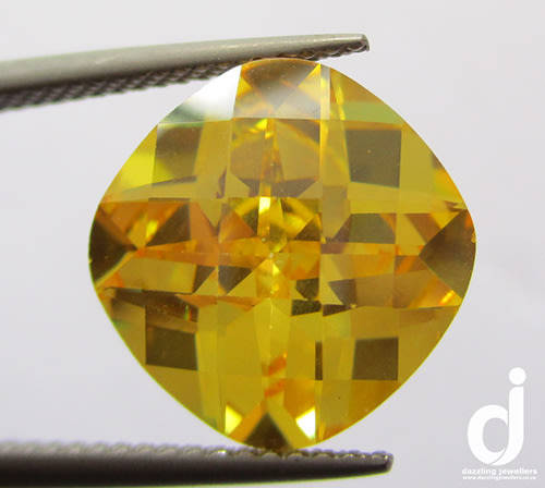 Yellow Cubic Zirconia. Cushion. 12.25ct | 12x12mm