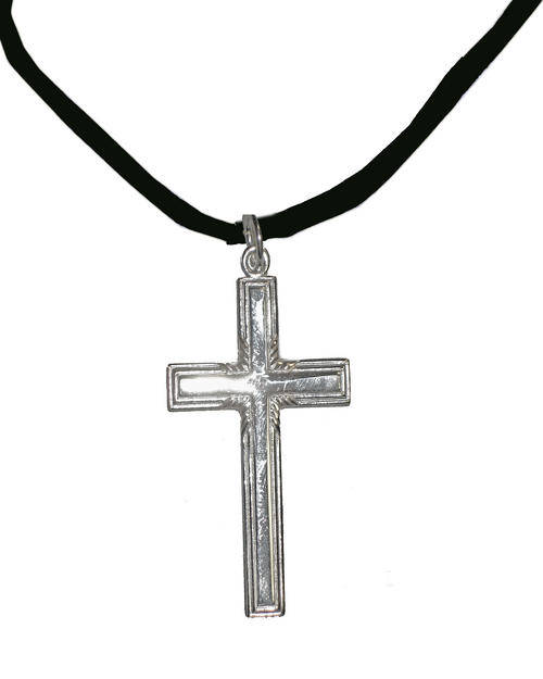 Solid Sterling Silver Designer Cross on Leather Thong Necklace