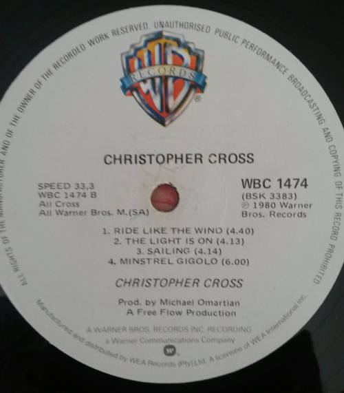 Christopher Cross - Christopher Cross 1980 Vinyl LP SA
