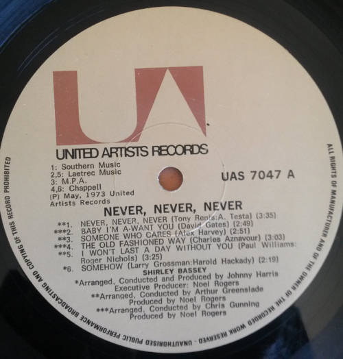 Shirley Bassey - Never Never Never 1973 Vinyl LP SA