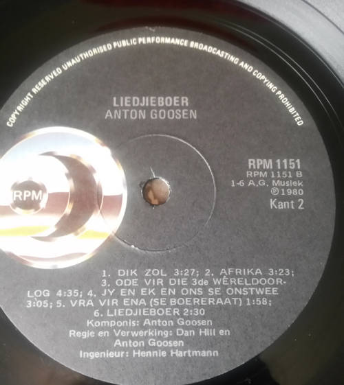 Anton Goosen - Liedjieboer 1980 Vinyl LP SA