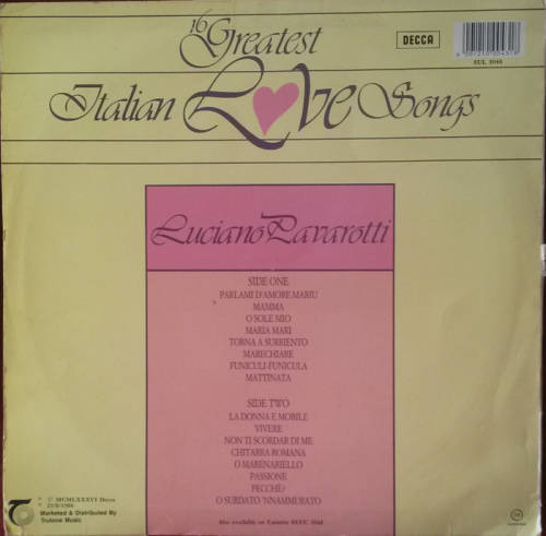 Luciano Pavarotti - 16 Greatest Italian Love Songs 1986 Vinyl LP SA