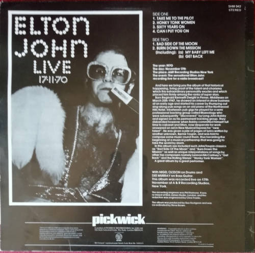 Elton John - Live 17-11-70 1971 Vinyl LP UK