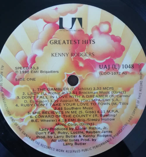 Kenny Rogers - Greatest Hits 1980 Vinyl LP SA