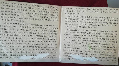 Woody Allen - The Night Club Years, 1965-1968 1977 Vinyl DOUBLE LP SA