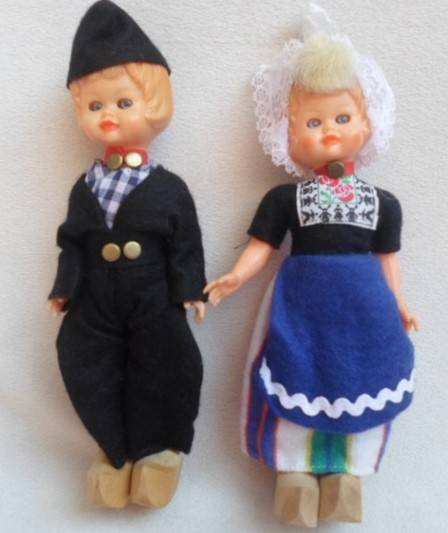 TWO VINTAGE DUTCH DOLLIES WITH WOODEN CLOGS!!