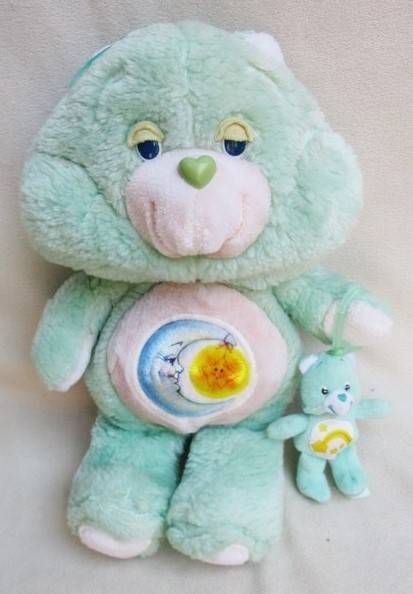 LARGE VINTAGE BEDTIME CARE BEAR WITH OWN TINY BURGER KING WISH BEAR TOY!!