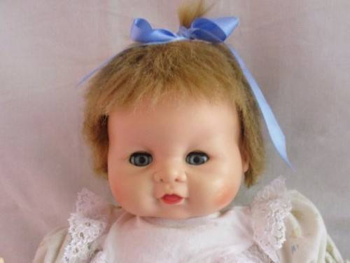 VINTAGE 1961 BABY DOLL - 43CM TALL - MARKED 'U PLATED MOULDE INC 1961' ON BACK OF HEAD