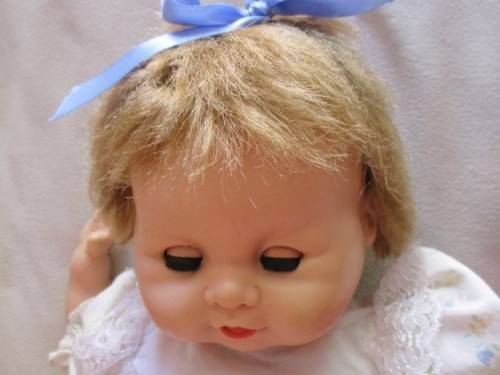 VINTAGE 1961 BABY DOLL - 43CM TALL - MARKED 'U PLATED MOULDE INC 1961' ON BACK OF HEAD