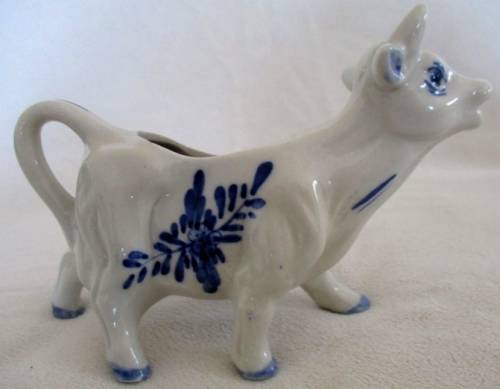 TWO HAND PAINTED DELFT BLUE COW CREAMERS - ONE DEFINITELY VINTAGE