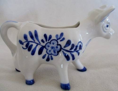 TWO HAND PAINTED DELFT BLUE COW CREAMERS - ONE DEFINITELY VINTAGE