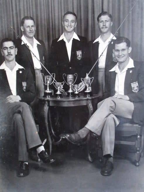 FOR DAMIENCOLL ONLY - A VINTAGE PHOTOGRAPH OF KROONSTAD RAILWAY ANGLING TEAM - CIRCA 1940's/50's