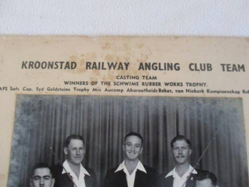 FOR DAMIENCOLL ONLY - A VINTAGE PHOTOGRAPH OF KROONSTAD RAILWAY ANGLING TEAM - CIRCA 1940's/50's