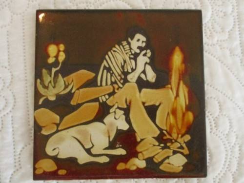 TWO MEN AND THEIR DOGS - DECORATIVE CERAMIC TILES 1970's/80's - ONE PILKINGTON AND ONE LIEBERMANN?
