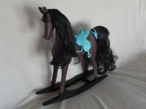 A STUNNING HAND MADE WOODEN ROCKING HORSE FOR BARBIE SIZE DOLL OR BEAR