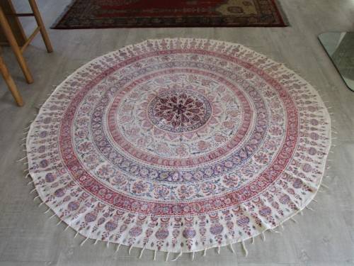 VINTAGE HAND BLOCKED PRINTED (NATURAL DYED) PERSIAN GHALAMKAR TABLE CLOTH/THROW - SIGNED