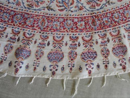 VINTAGE HAND BLOCKED PRINTED (NATURAL DYED) PERSIAN GHALAMKAR TABLE CLOTH/THROW - SIGNED