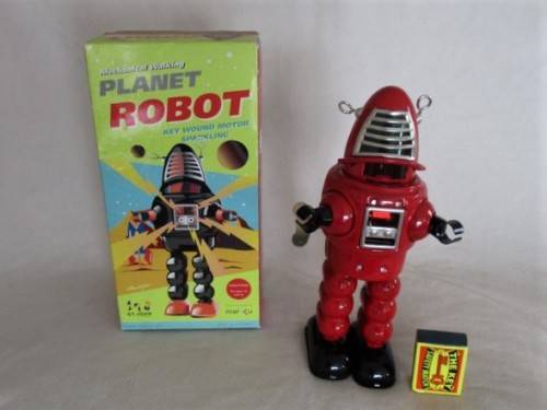 MECHANICAL TIN PLATE WIND-UP WALKING ROBOT  (MARXU ST JOHN) IN ORIGINAL BOX