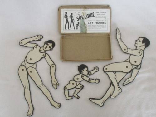 EXTREMELY RARE ODDITY - VINTAGE 1930's SAULMAC JOINTED SILHOUETTE LAY FIGURES FOR THE ARTIST IN YOU!