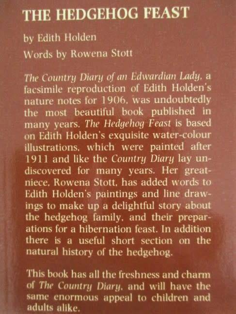 1978 - HARD COVER PLUS DUST COVER - THE HEDGEHOG FEAST - BY EDITH HOLDEN - SO SPECIAL!!
