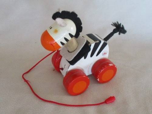 VINTAGE SEVI, ITALY WOODEN PULL ALONG ZEBRA