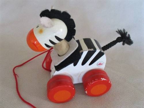 VINTAGE SEVI, ITALY WOODEN PULL ALONG ZEBRA