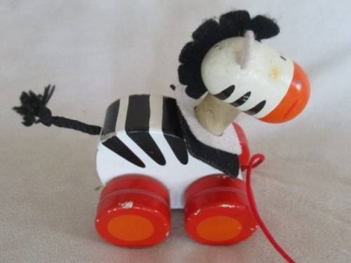 VINTAGE SEVI, ITALY WOODEN PULL ALONG ZEBRA