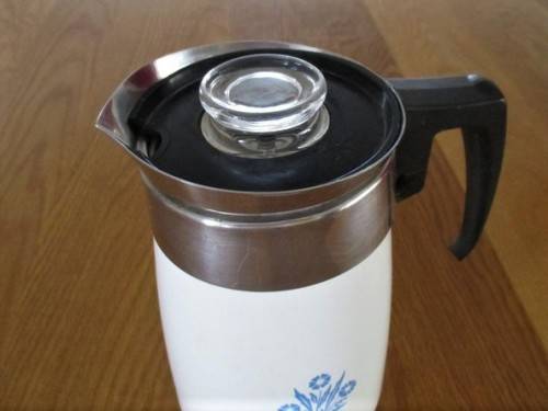 LARGE 6-CUP CORNING WARE STOVE TOP PERCOLATOR - BLUE CORNFLOWER DESIGN