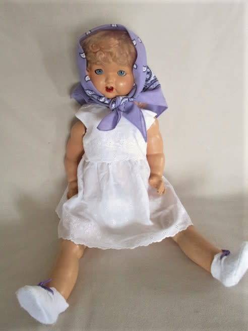 VERY LARGE 67CM TALL ANTIQUE COMPOSITION DOLL WITH RARE WIND-UP CRIER/TALKER MARKED "40" BEHIND HEAD