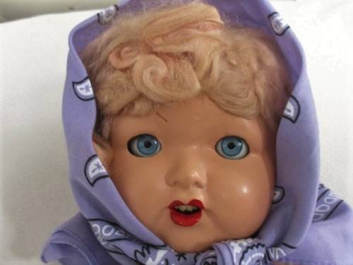 VERY LARGE 67CM TALL ANTIQUE COMPOSITION DOLL WITH RARE WIND-UP CRIER/TALKER MARKED "40" BEHIND HEAD