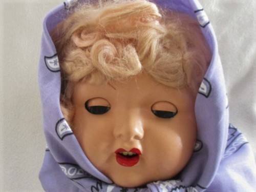 VERY LARGE 67CM TALL ANTIQUE COMPOSITION DOLL WITH RARE WIND-UP CRIER/TALKER MARKED "40" BEHIND HEAD
