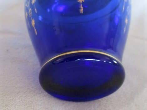 VINTAGE COBALT BLUE VASE WITH GOLD TRIMMING (PLEASE DISREGARD REFLECTIONS)