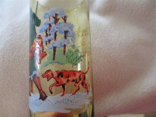 SET OF 4 VINTAGE SPANISH LONG SHOT GLASSES DEPICTING DIFFERENT HUNTING SCENES  FROM SA DA BANDEIRA